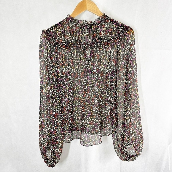 Joie Epworth Long Sleeve Sheer Button Blouse Black Caviar Size XXS - Picture 3 of 12